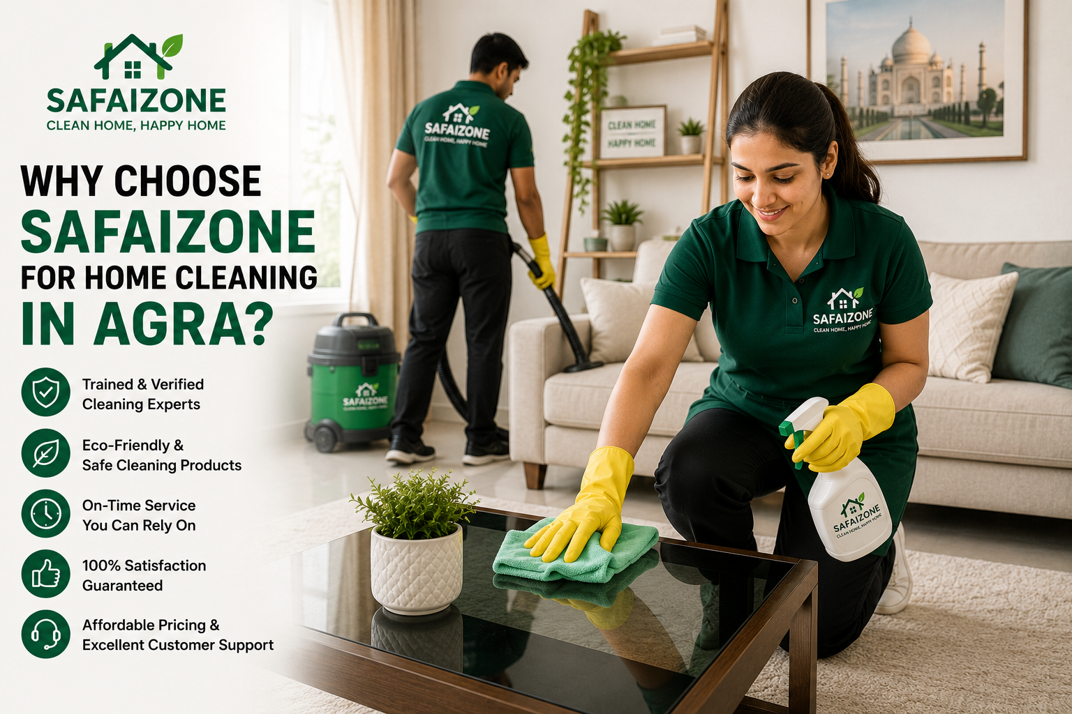 Professional cleaning team providing home cleaning service in Agra