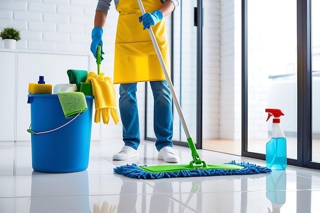 House cleaning professional working on home surfaces