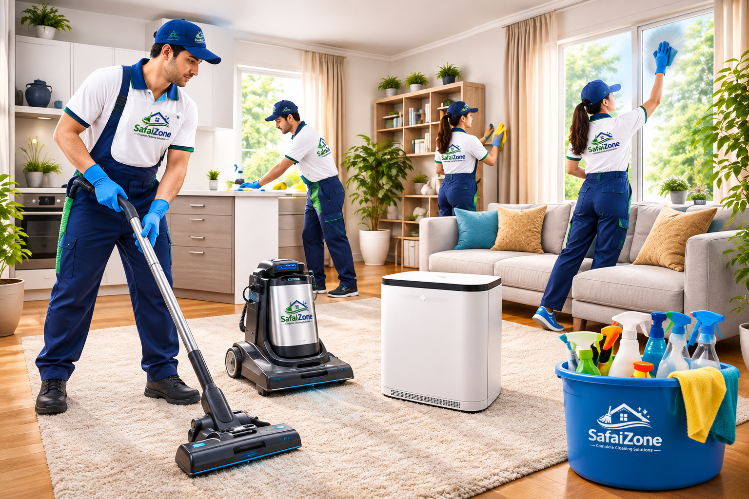 Professional home cleaning and housekeeping in a residential interior